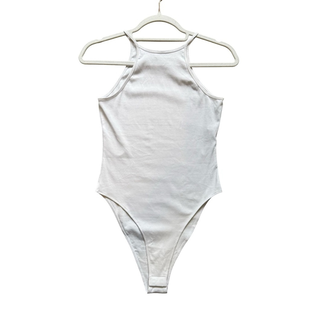Zara Classic White Bodysuit Size S Stretchy Minimalist Neutral Casual Essential - Picture 2 of 11